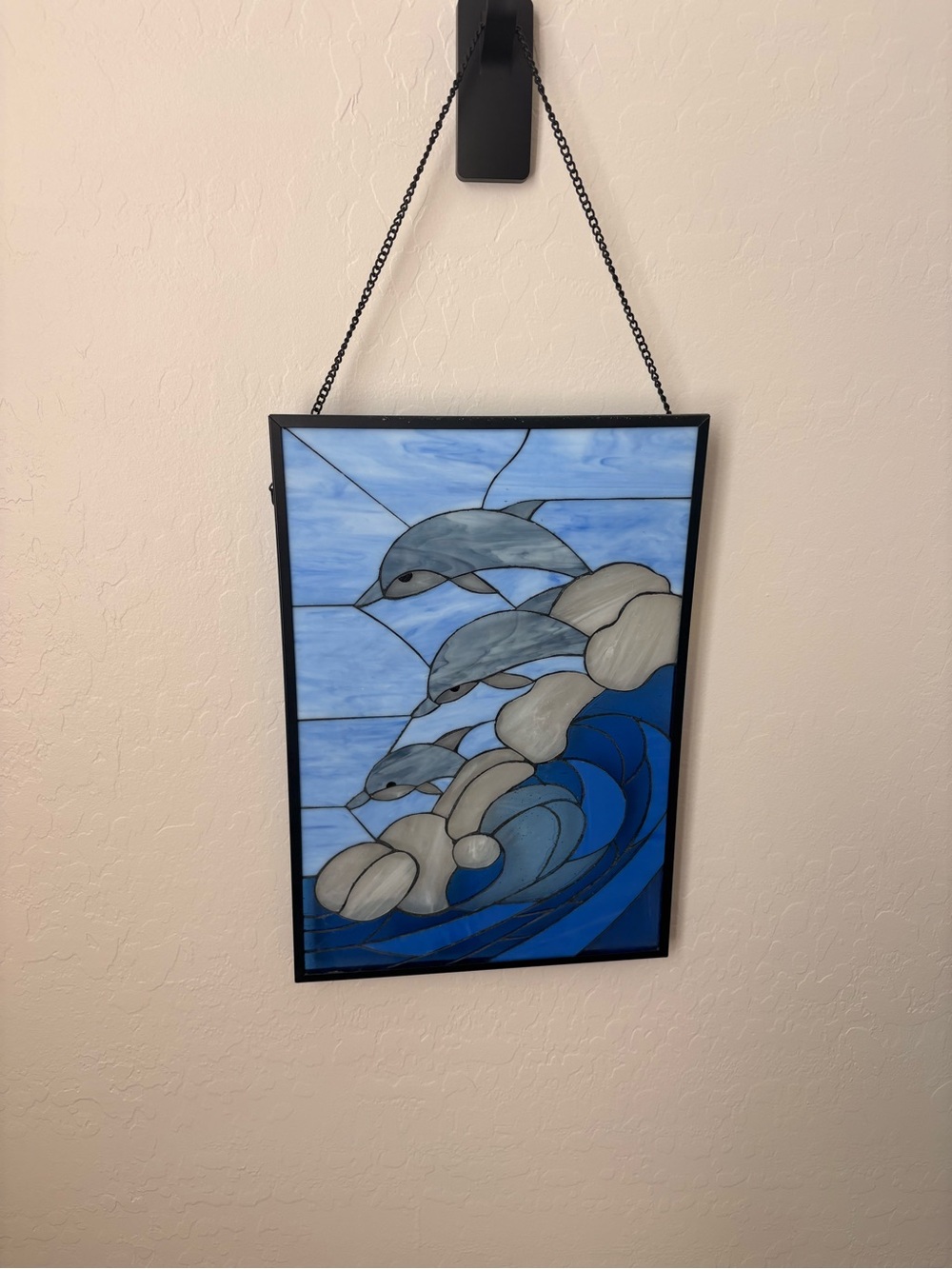 Stained Glass Dolphin Wall Hanging in Blue and Cream